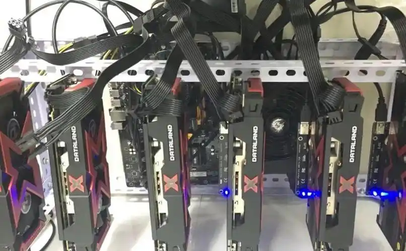 Mining farm with rows of hosted Bitcoin mining rigs